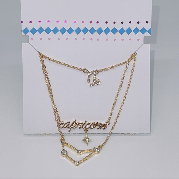 BP. Crystal Zodiac Triple Layer Pendant Necklace Capricorn Gold NIB - Picture 4 of 8